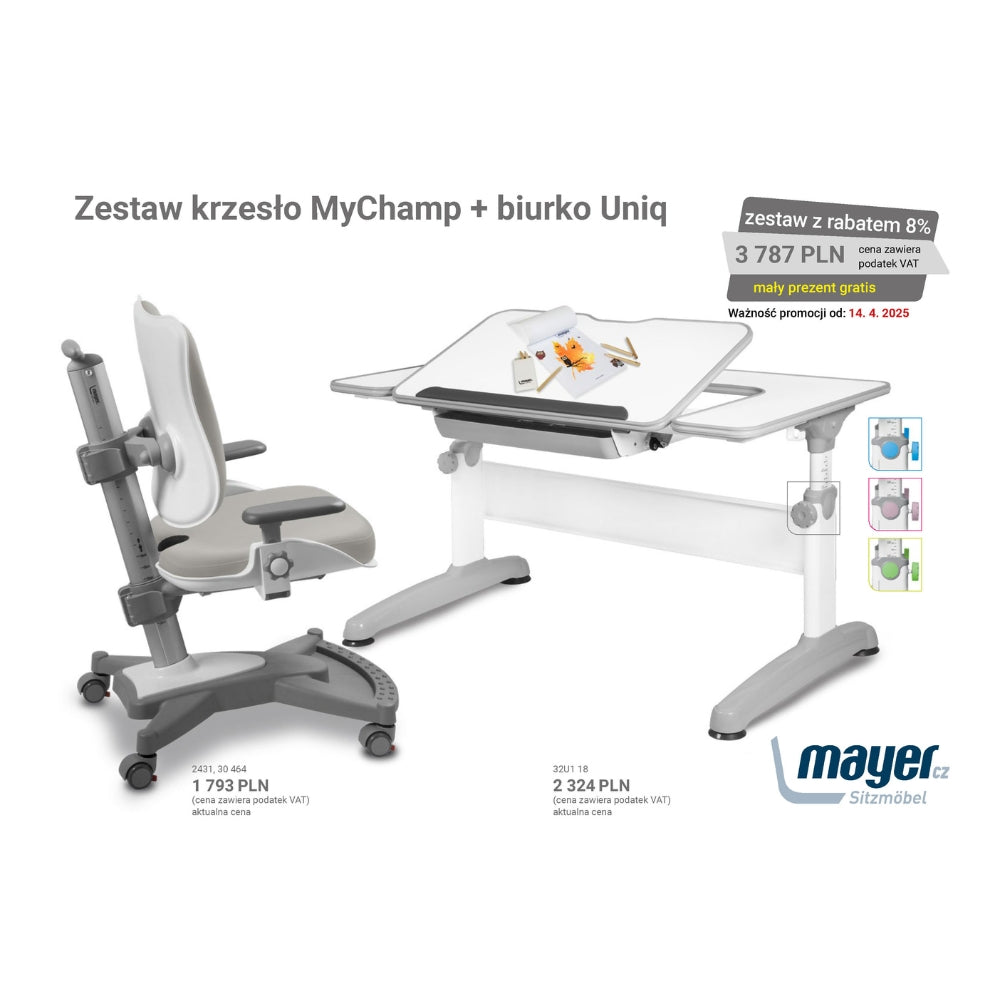 Mayer Zestaw krzesło MyChamp szare + biurko Uniq