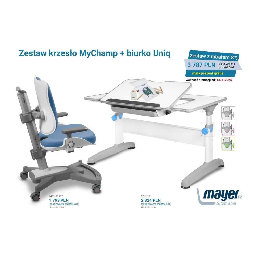 Mayer Zestaw krzesło MyChamp niebieskie + biurko Uniq