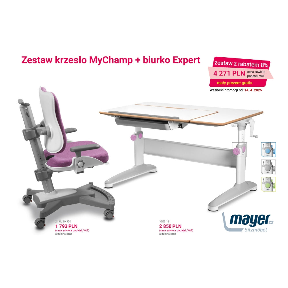 Mayer Zestaw krzesło MyChamp różowe + biurko Expert