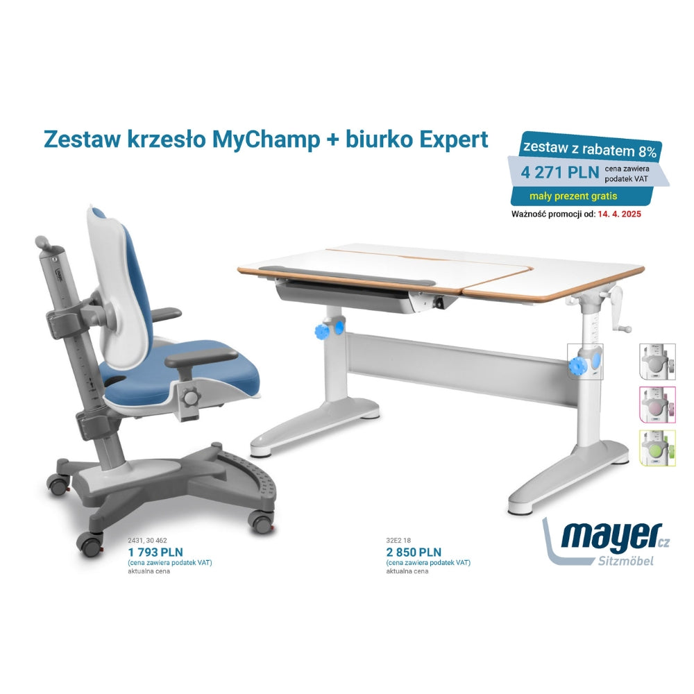Mayer Zestaw krzesło MyChamp niebieskie + biurko Expert