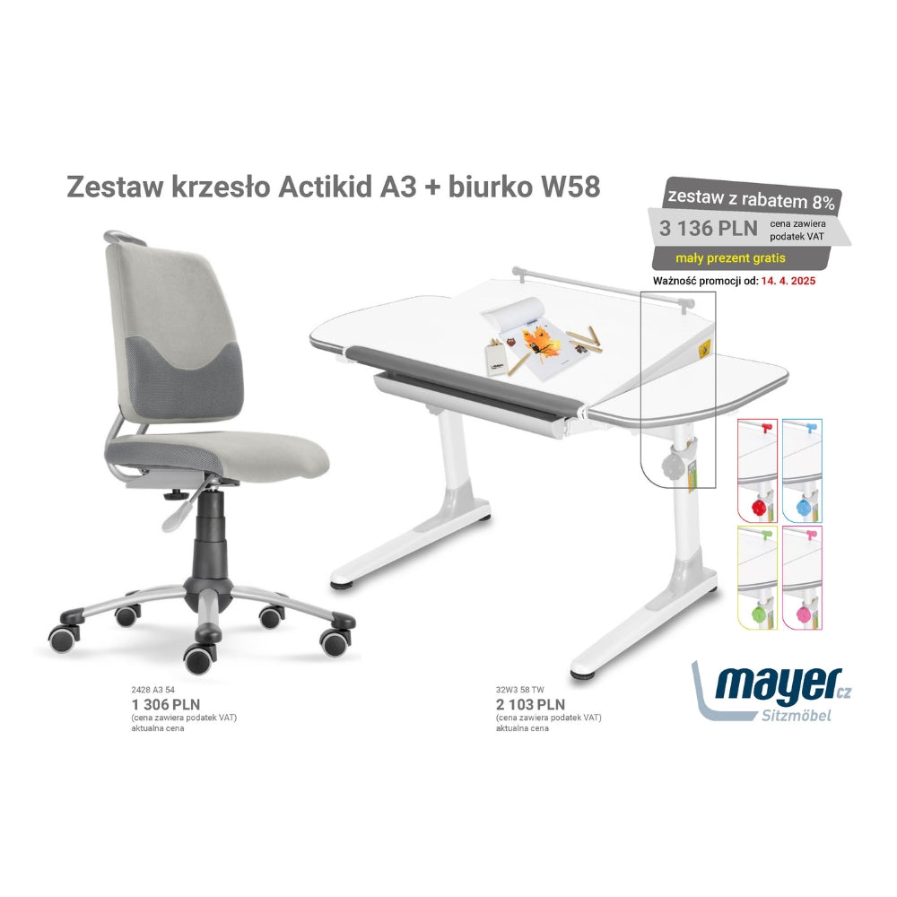 Mayer Zestaw krzesło Actikid A3 szare + biurko Profi 3
