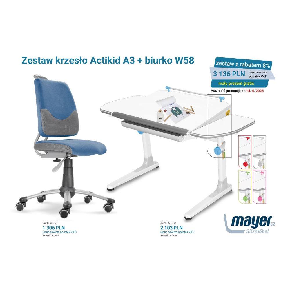 Mayer Zestaw krzesło Actikid A3 niebieskie + biurko Profi 3