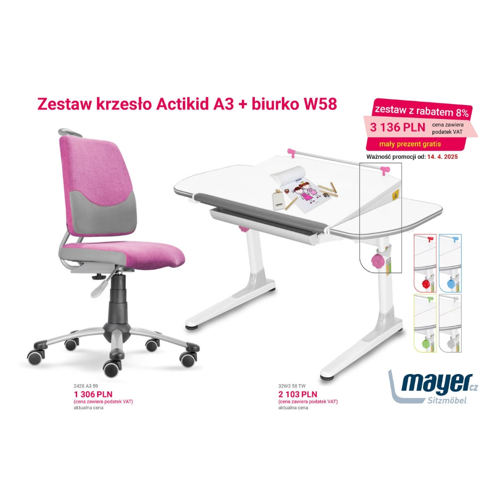Mayer Zestaw krzesło Actikid A3 różowe + biurko Profi 3
