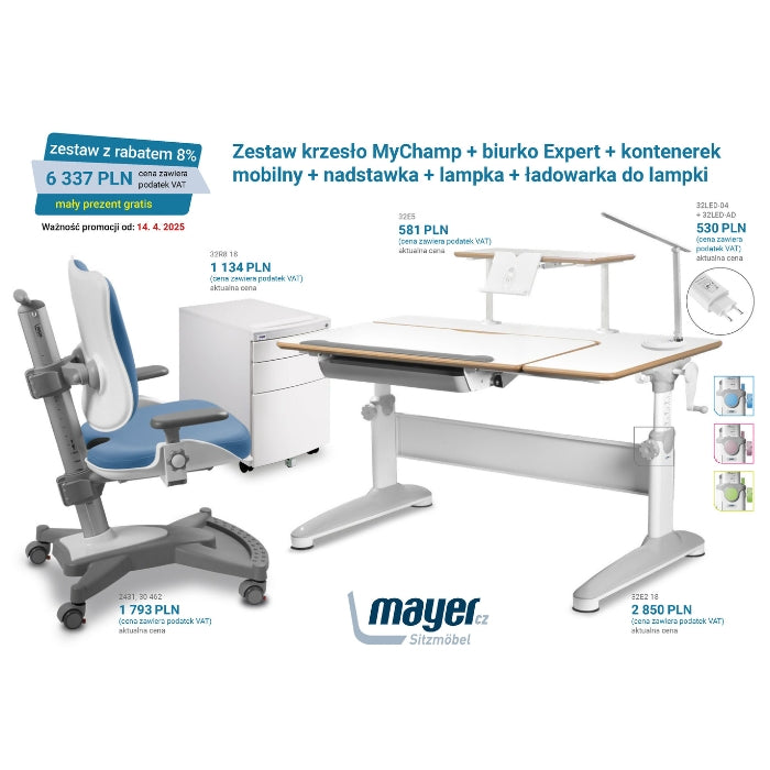 Mayer Zestaw krzesło MyChamp niebieskie + biurko Expert + szafka i lampka