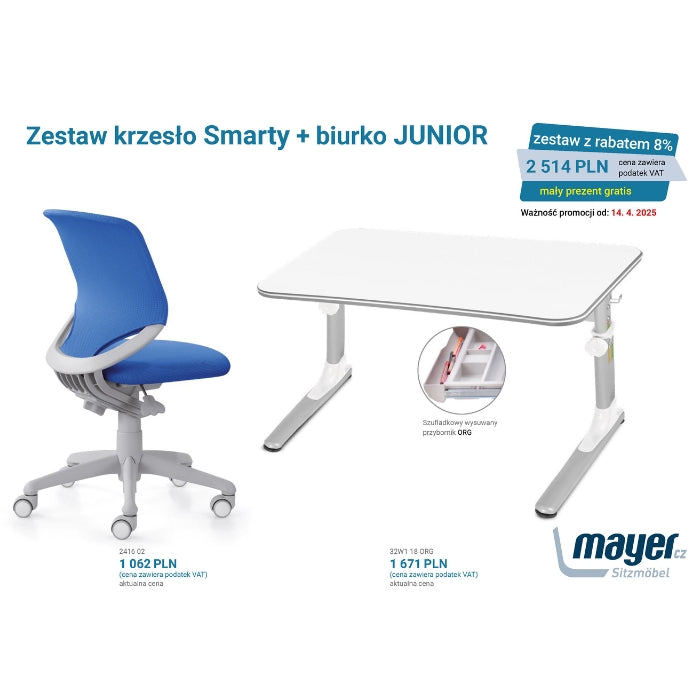 Mayer Zestaw krzesło Smarty niebieskie + biurko Junior z organizerem