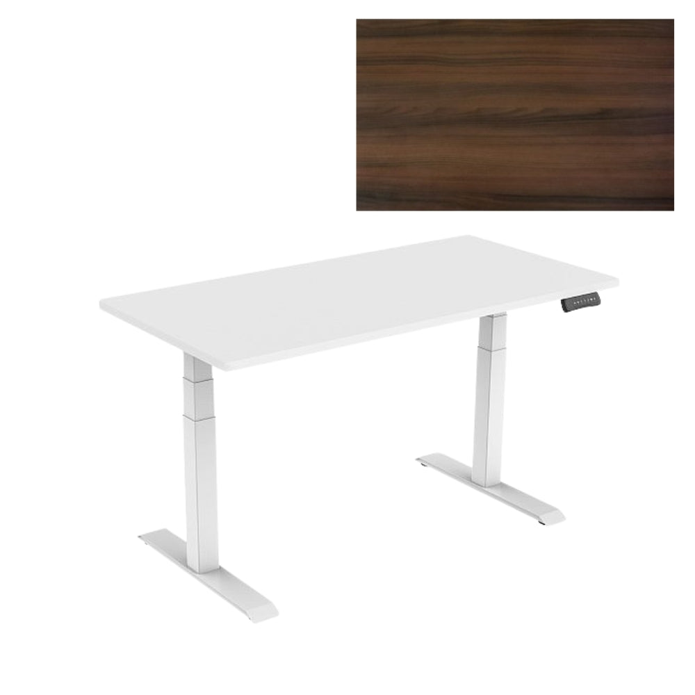 UNIQUE Biurko elektryczne białe z blatem 140x70 cm GROW Walnut