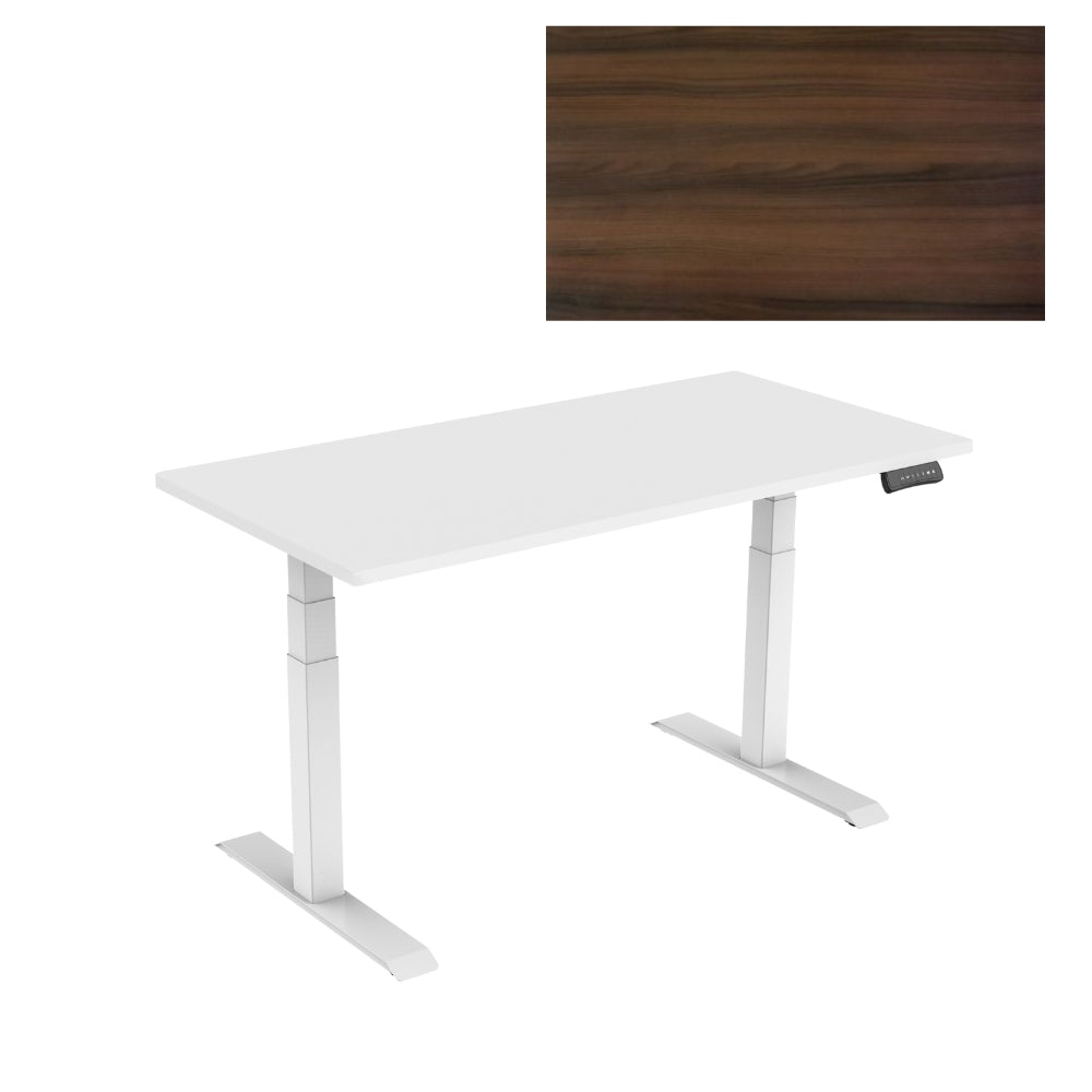 UNIQUE Biurko elektryczne białe z blatem 160x70 cm GROW Walnut