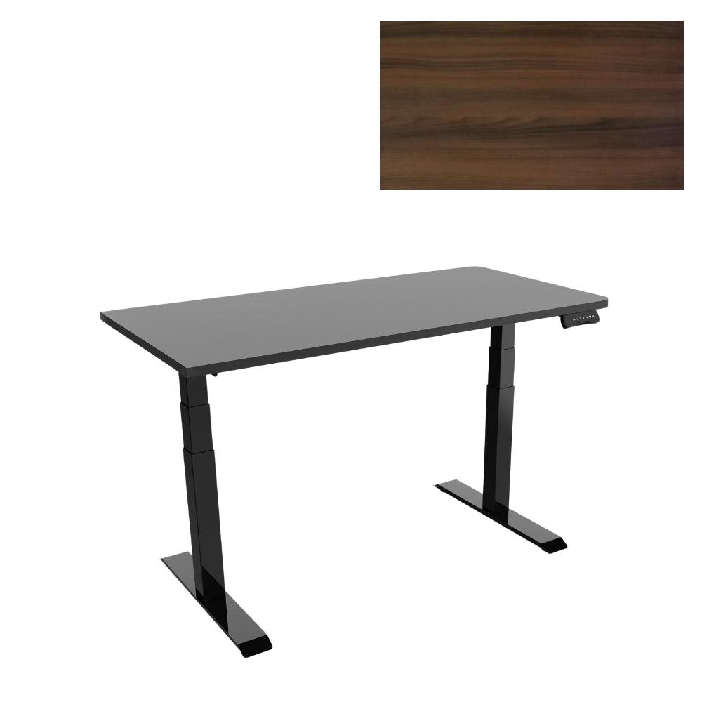 UNIQUE Biurko elektryczne czarne z blatem 160x70 cm GROW Walnut