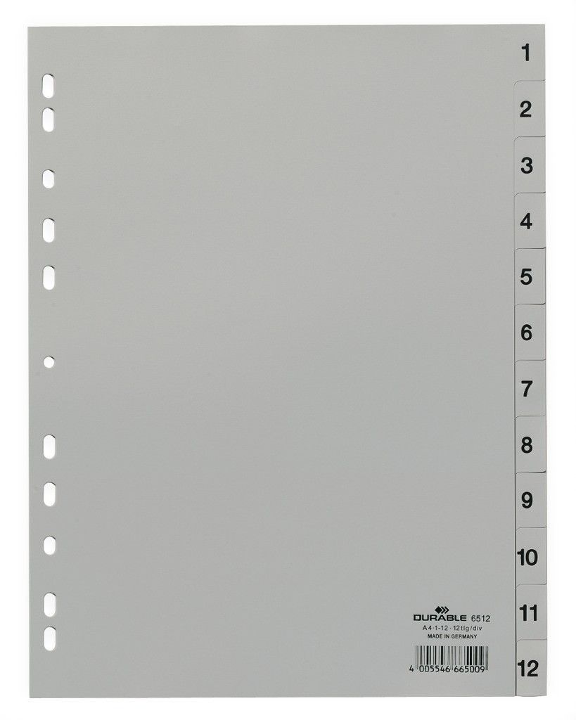 Durable Przekładki PP A4, 12 szt. szare (6785397260465)