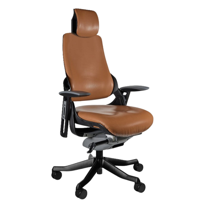 UNIQUE Ergonomiczny fotel biurowy WAU czarny stelaż skóra naturalna brązowa
