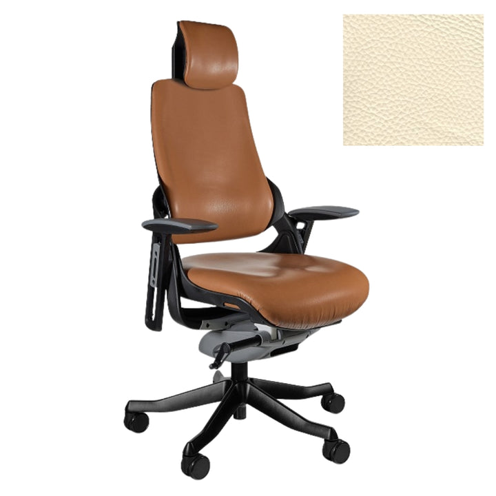 UNIQUE Ergonomiczny fotel biurowy WAU czarny stelaż skóra naturalna biała