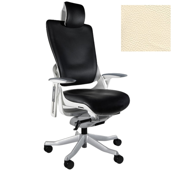 UNIQUE Ergonomiczny fotel biurowy WAU 2 biały stelaż skóra naturalna biała