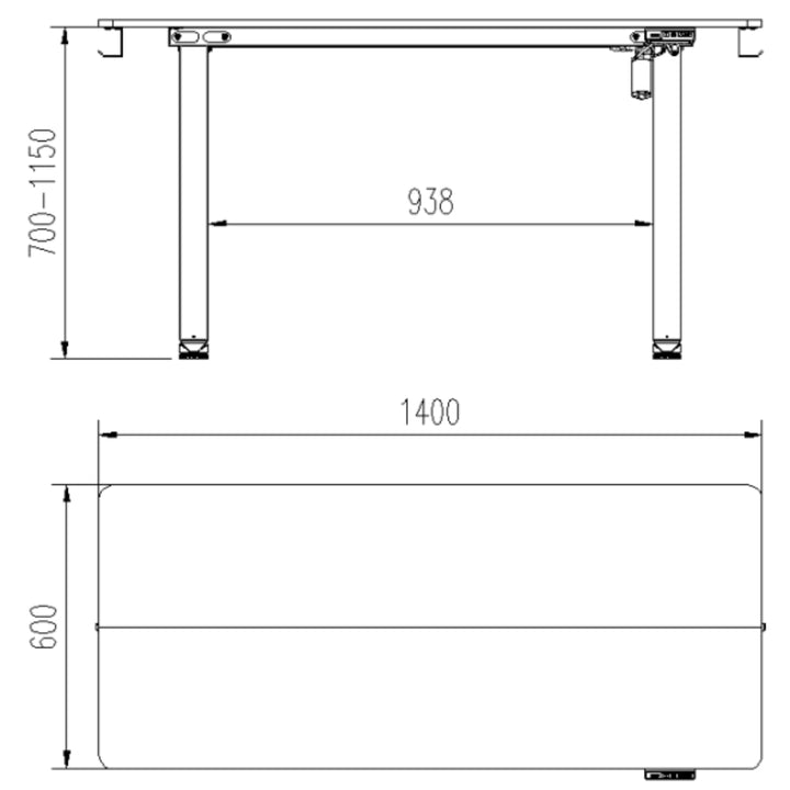 UNIQUE Biurko elektryczne z blatem 140x60 cm METIS Czarne