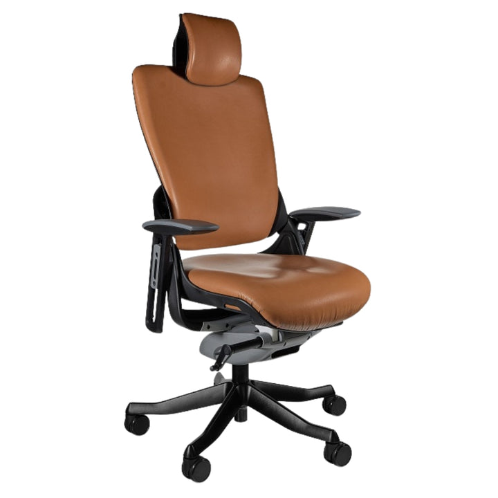 UNIQUE Ergonomiczny fotel biurowy WAU 2 czarny stelaż skóra naturalna brązowa