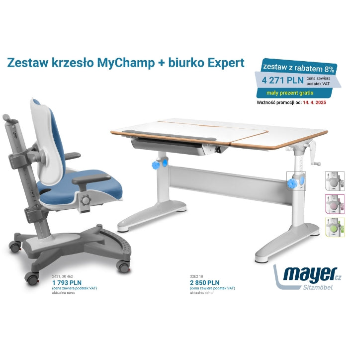 Mayer Zestaw krzesło MyChamp niebieskie + biurko Expert