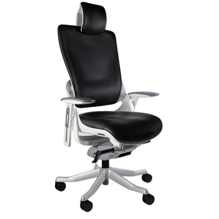 UNIQUE Ergonomiczny fotel biurowy WAU 2 biały stelaż skóra naturalna czarna