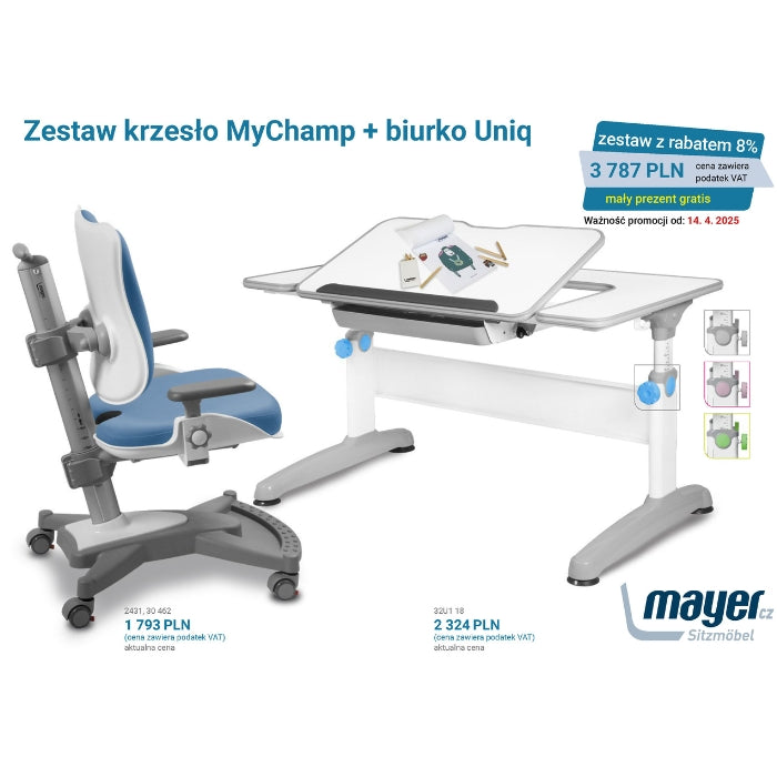 Mayer Zestaw krzesło MyChamp niebieskie + biurko Uniq