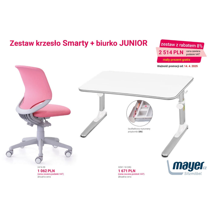 Mayer Zestaw krzesło Smarty różowe + biurko Junior z organizerem