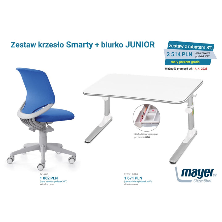 Mayer Zestaw krzesło Smarty niebieskie + biurko Junior z organizerem