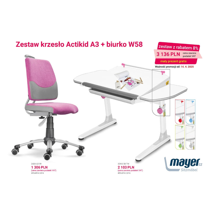 Mayer Zestaw krzesło Actikid A3 różowe + biurko Profi 3