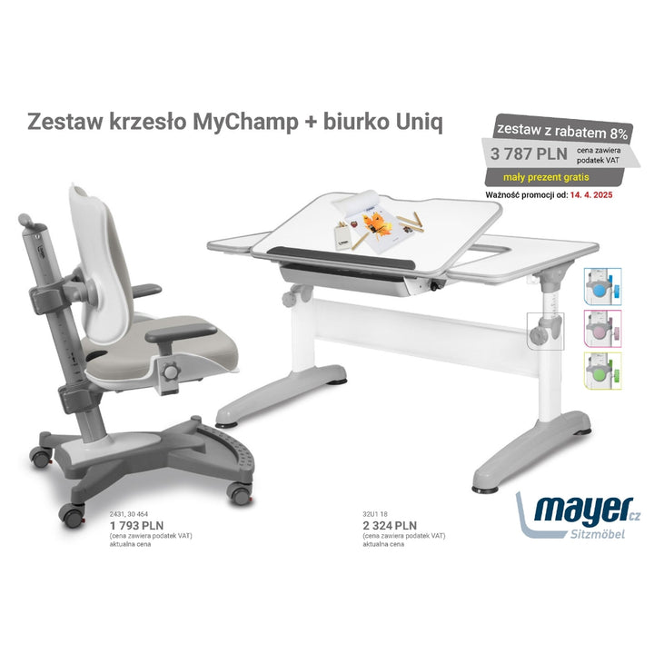 Mayer Zestaw krzesło MyChamp szare + biurko Uniq