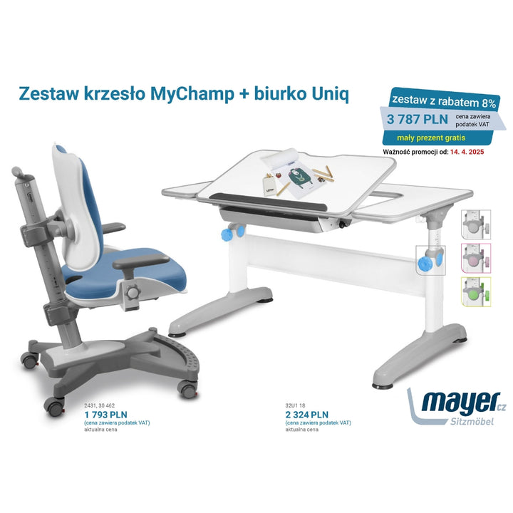 Mayer Zestaw krzesło MyChamp niebieskie + biurko Uniq