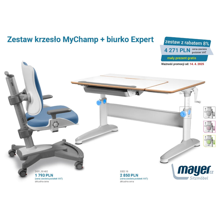 Mayer Zestaw krzesło MyChamp niebieskie + biurko Expert