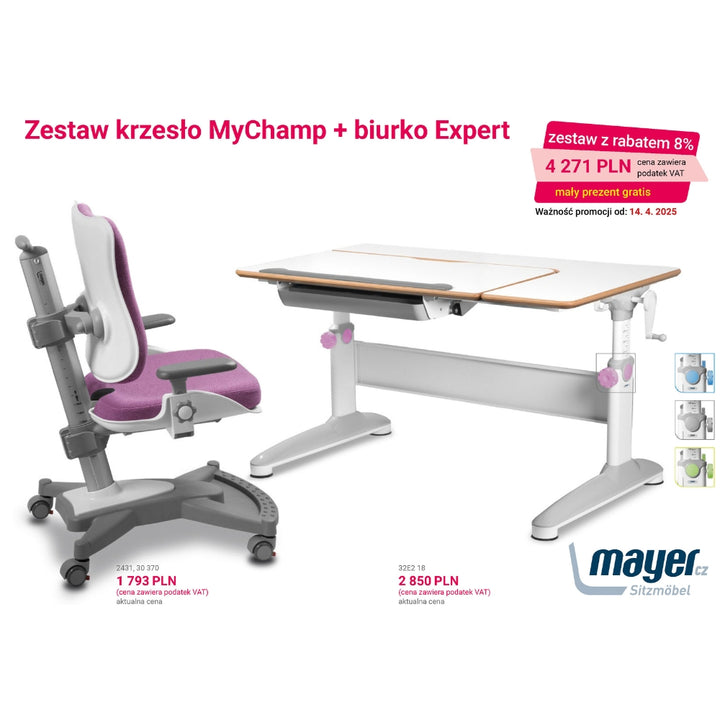 Mayer Zestaw krzesło MyChamp różowe + biurko Expert