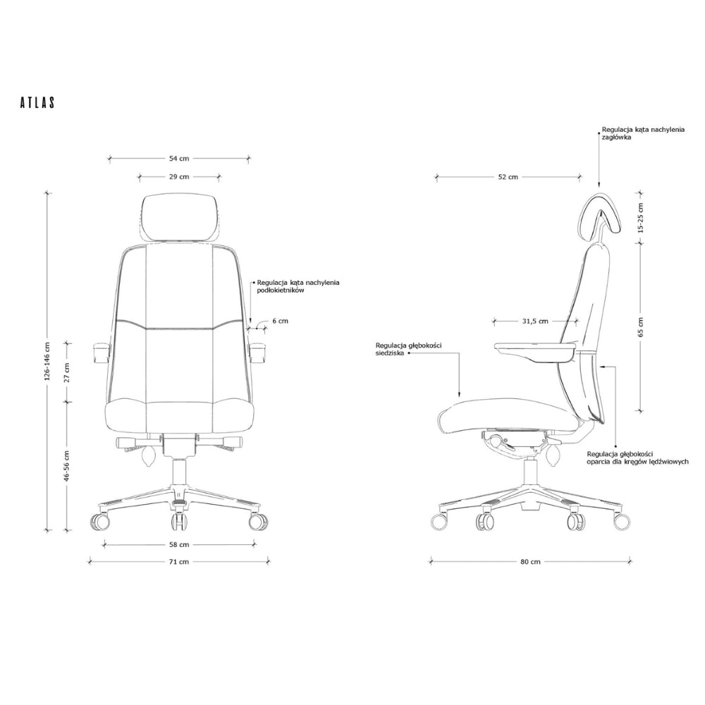 UNIQUE Ergonomiczny fotel biurowy ATLAS Eko Skóra Czarna