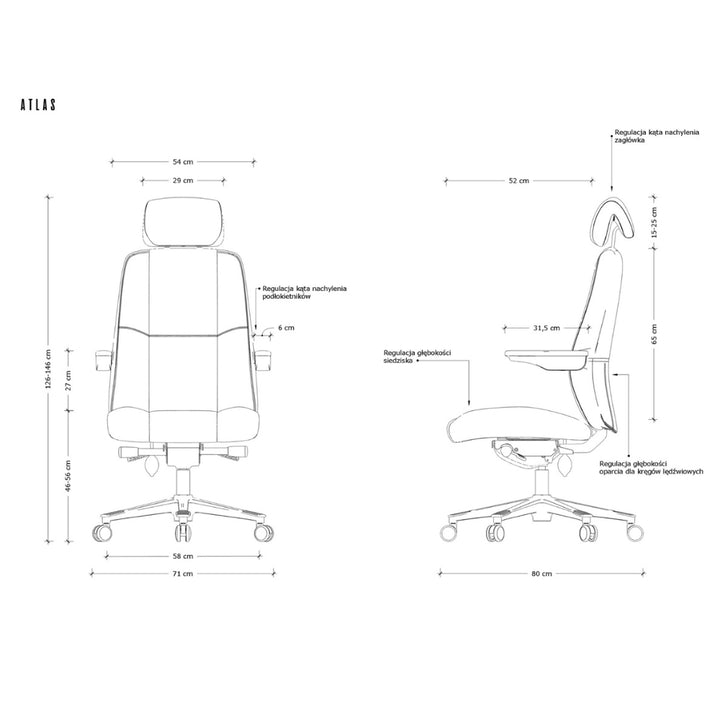 UNIQUE Ergonomiczny fotel biurowy ATLAS Eko Skóra Czarna