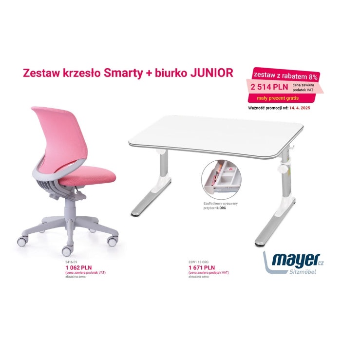 Mayer Zestaw krzesło Smarty różowe + biurko Junior z organizerem