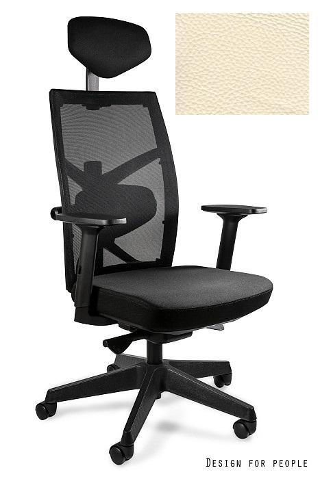 UNIQUE Fotel biurowy TUNE Skóra naturalna/siatka Biały/czarny