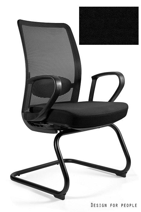 UNIQUE Krzesło biurowe ANGGUN SKID Czarna Skóra Naturalna