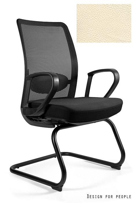 UNIQUE Krzesło biurowe ANGGUN SKID Skóra Naturalna Biała
