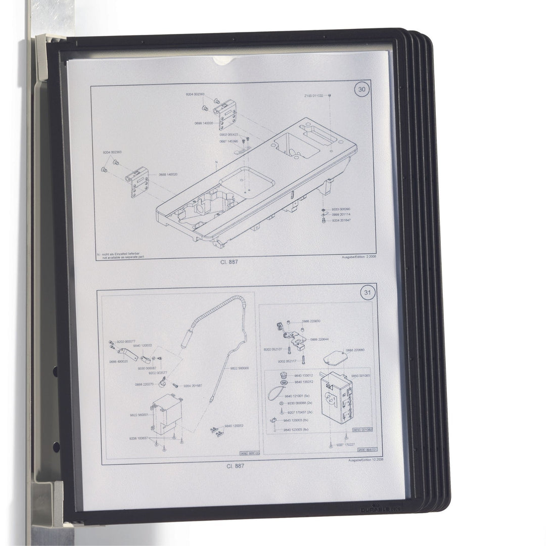 Durable Vario Wall Magnet Zestaw uchwyt ścienny magnetyczny z 5 panelami informacyjnymi A4 czarny