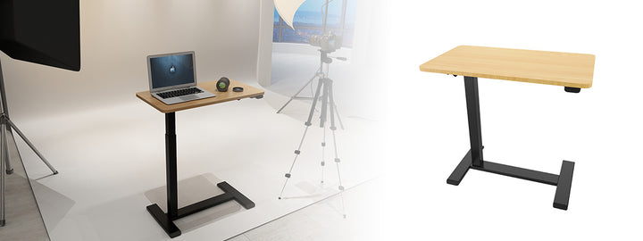 Spacetronik Stolik regulowany stolik na kółkach Buddy czarny z drewnem