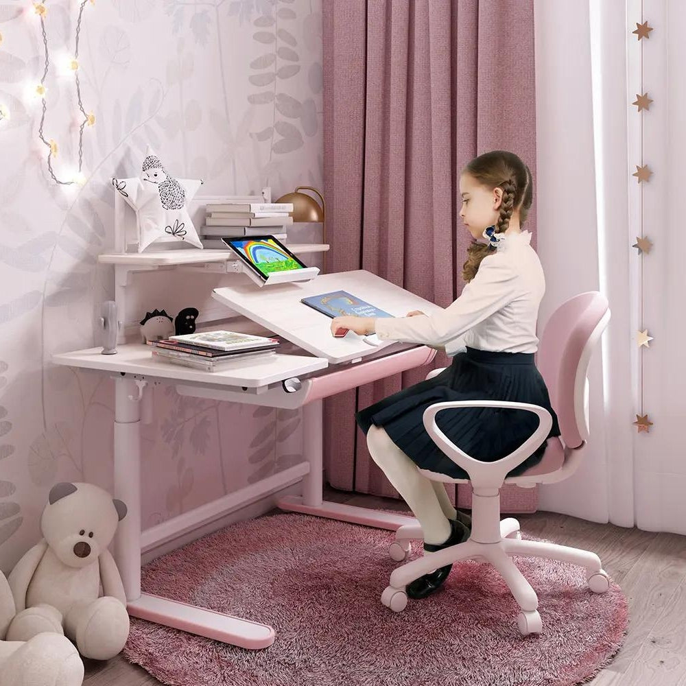 Spacetronik Elektryczne biurko dla dziecka z półką XD 112x60 cm (różowe)