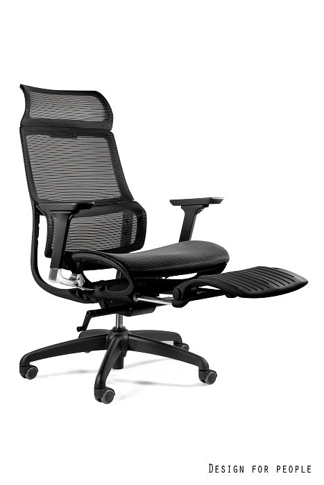 UNIQUE Fotel ergonomiczny Fotel biurowy z podnóżkiem Space czarny